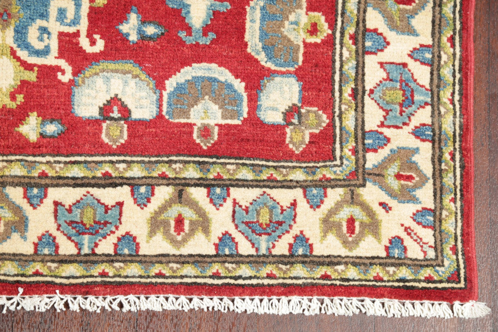 Kazak Oriental Traditional Hand Made Pakistani Area Rug, Red, 4'11"x3'4