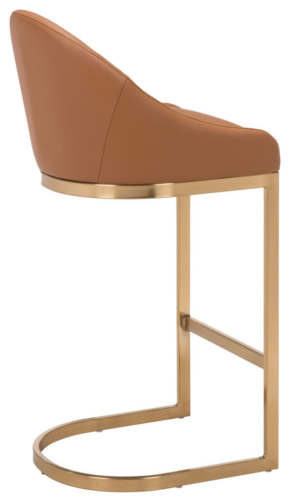 Bar Stool Chair Barstool, Faux Vinyl Leather, Steel, Tan, Gold, Cafe Bistro