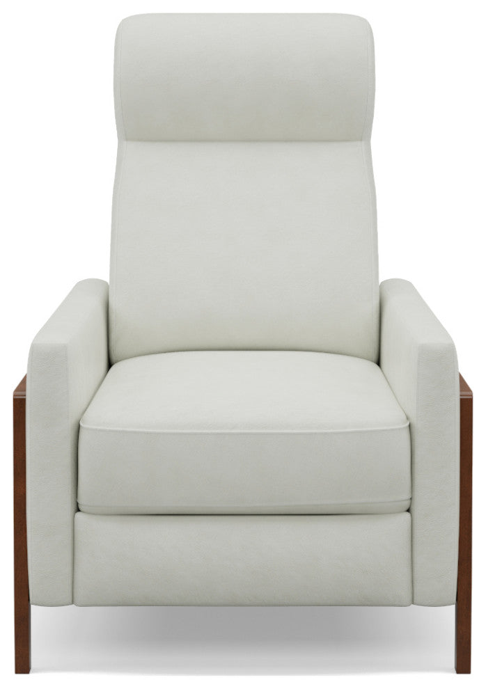 Pushback Leather Recliner Manual Reclining Chair Thin Track Arms Pearl White