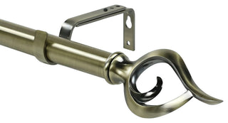 1" Flame Drapery Curtain Rod, Antique Brass, 28"-48"