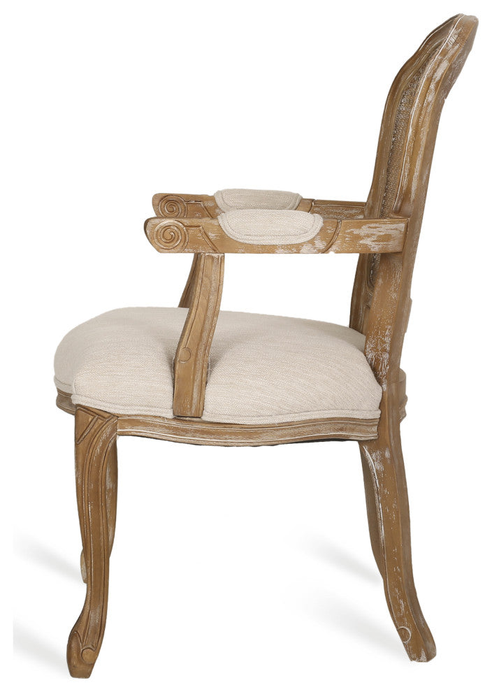 Ardyce French Country Fabric Upholstered Wood and Cane 5-Piece Dining Set, Natural/Beige