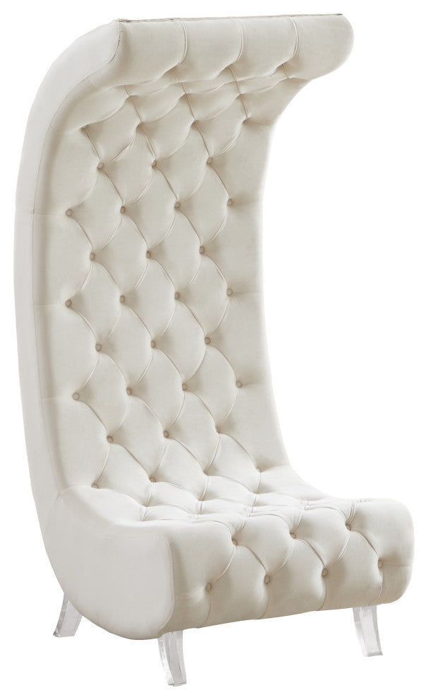 Crescent Velvet Upholstered Rounded Accent Chair, Cream