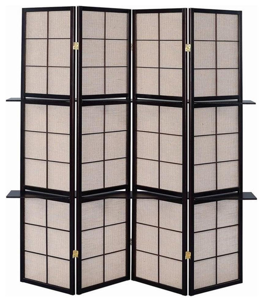 Coaster Transitional Wood Four Panels Folding Screen Room Divider in Cappuccino