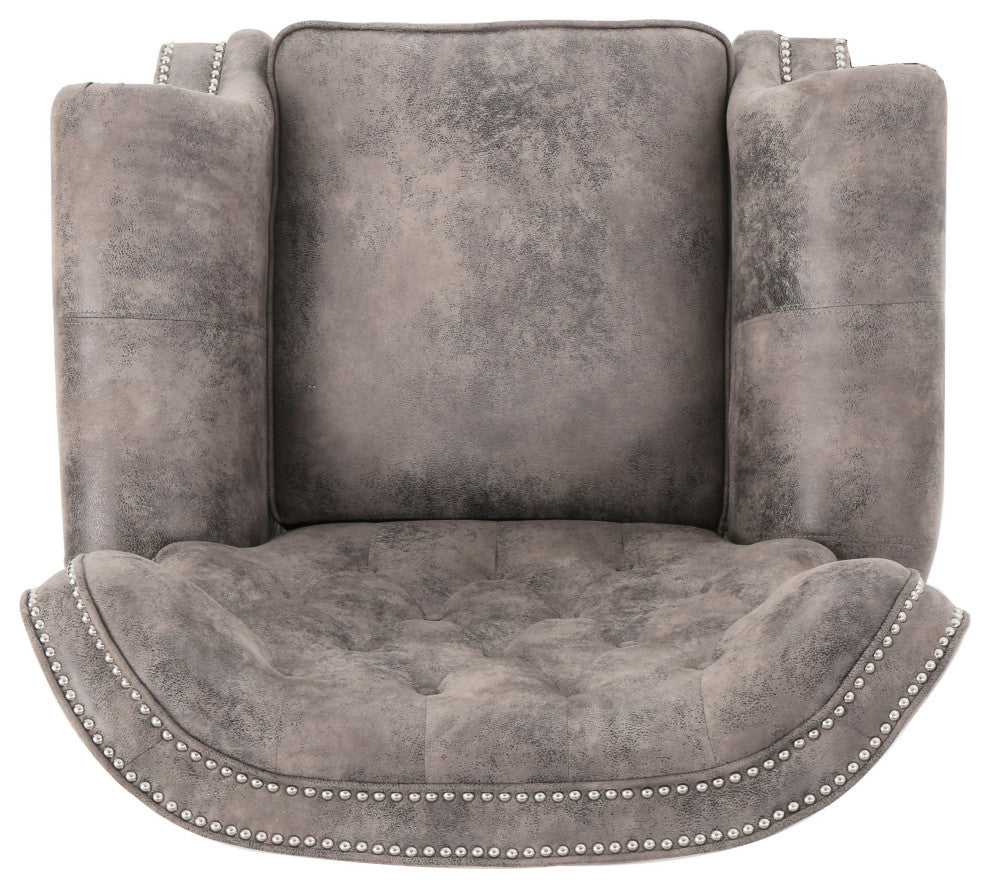 GDF Studio Walder Contemporary Tufted Fabric Recliner with Nailhead Trim, Warm Stone