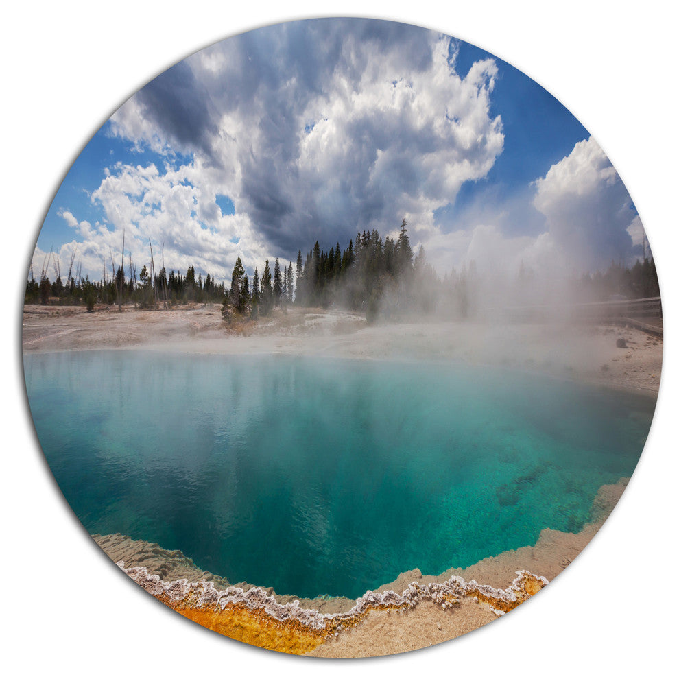 West Thumb Geyser Basin In Yellowstone, Landscape Round Wall Art, 11"