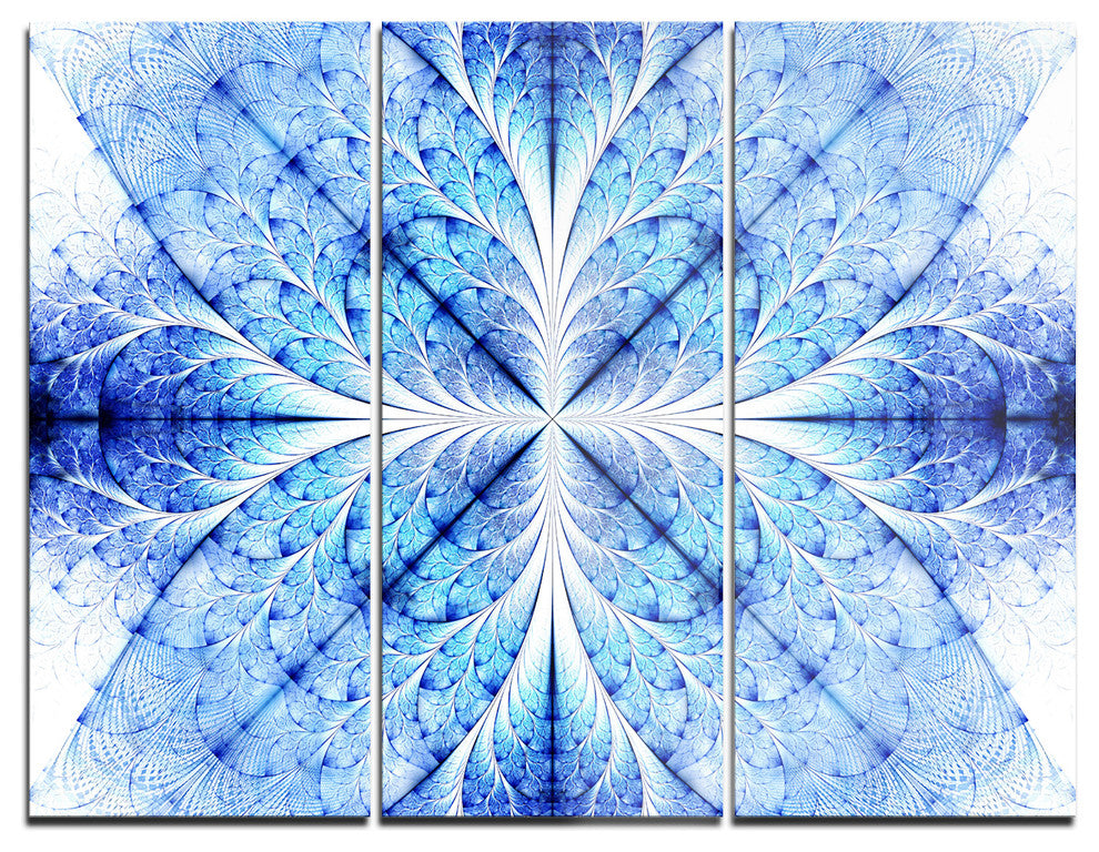 "Symmetrical Light Blue Pattern" Digital Metal Wall Art, 3 Panels, 36"x28"