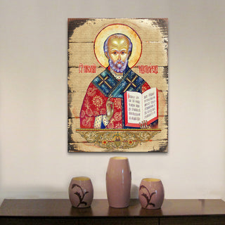 Icon Saint Nicholas Wall Art On Wood, 16 Inch