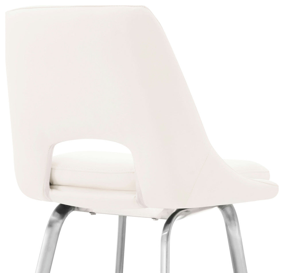 Carise White Faux Leather and Brushed Stainless Steel Swivel 26" Counter Stool