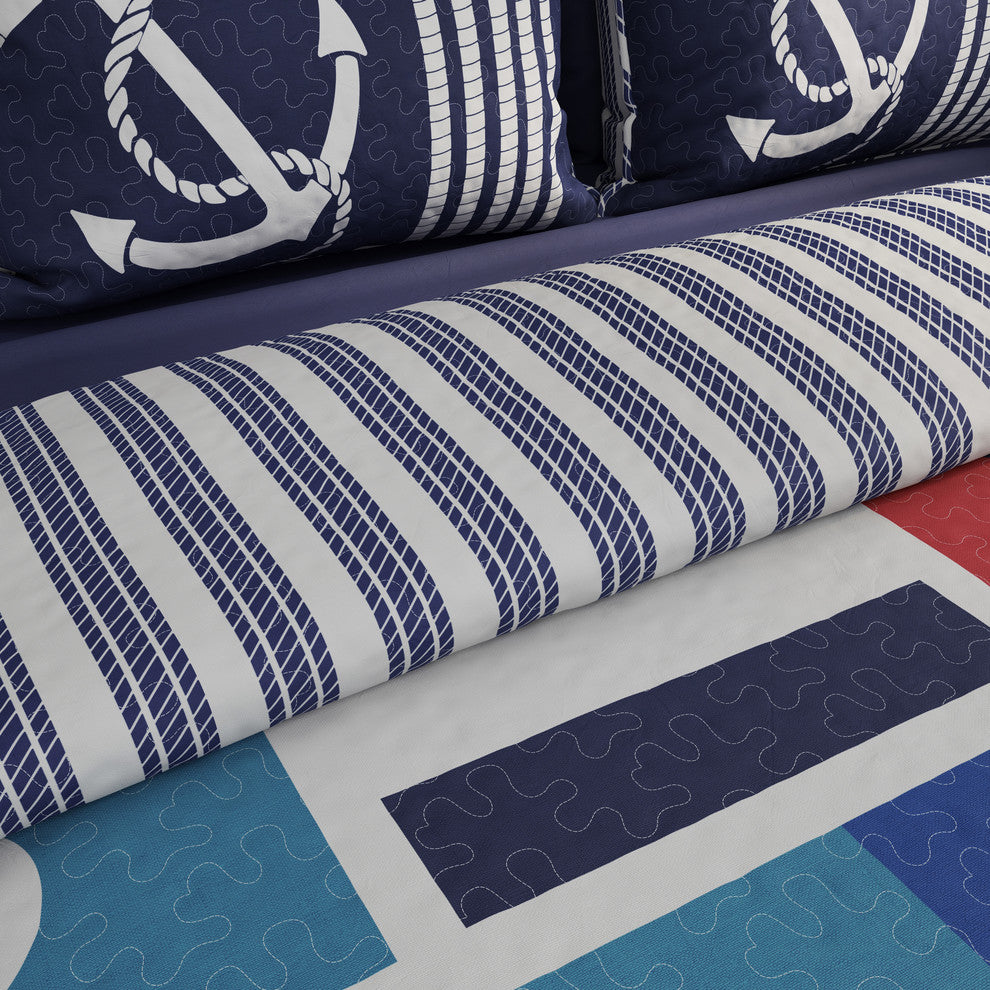 Lavish Home Mariner Nautical Quilt Set, Twin Xl