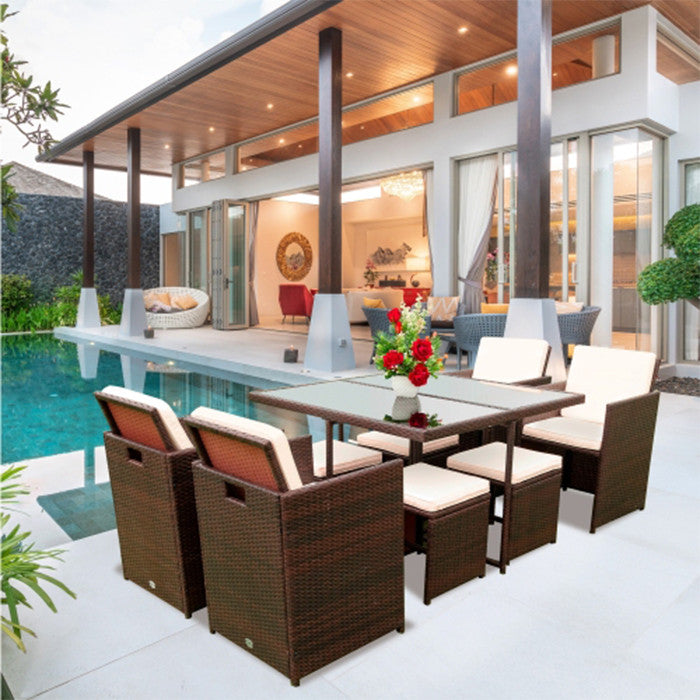 9 Piece Outdoor Dining Sets Patio Rattan Chairs And Table Furniture