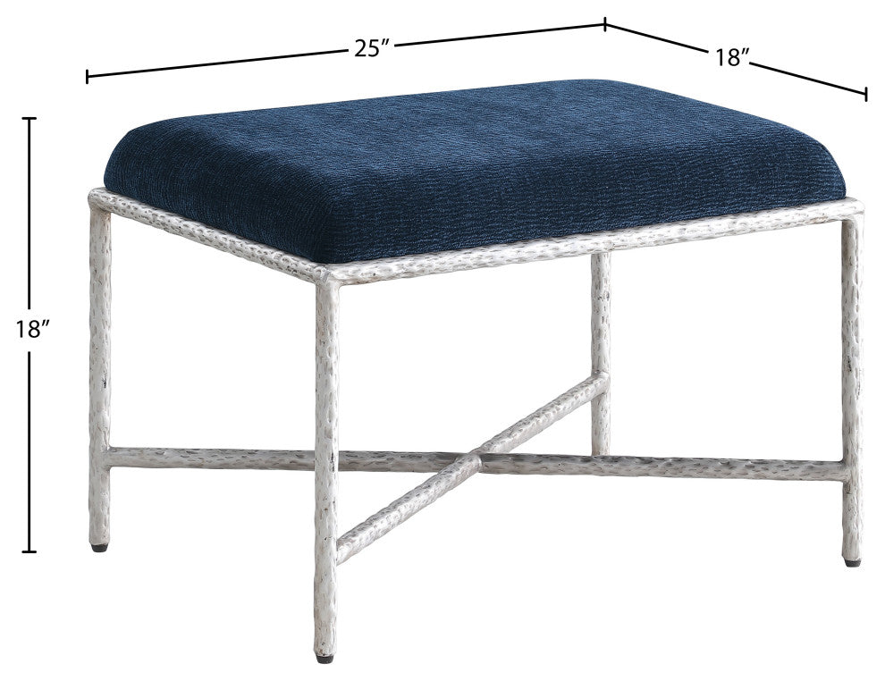 Valley Upholstered Bench, Navy, 25" W x 18" D, Silver, Chenille Fabric
