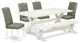 6-Piece Set, Smoke, Seat Chairs, Bench and Top Table With Wood Legs-Linen White