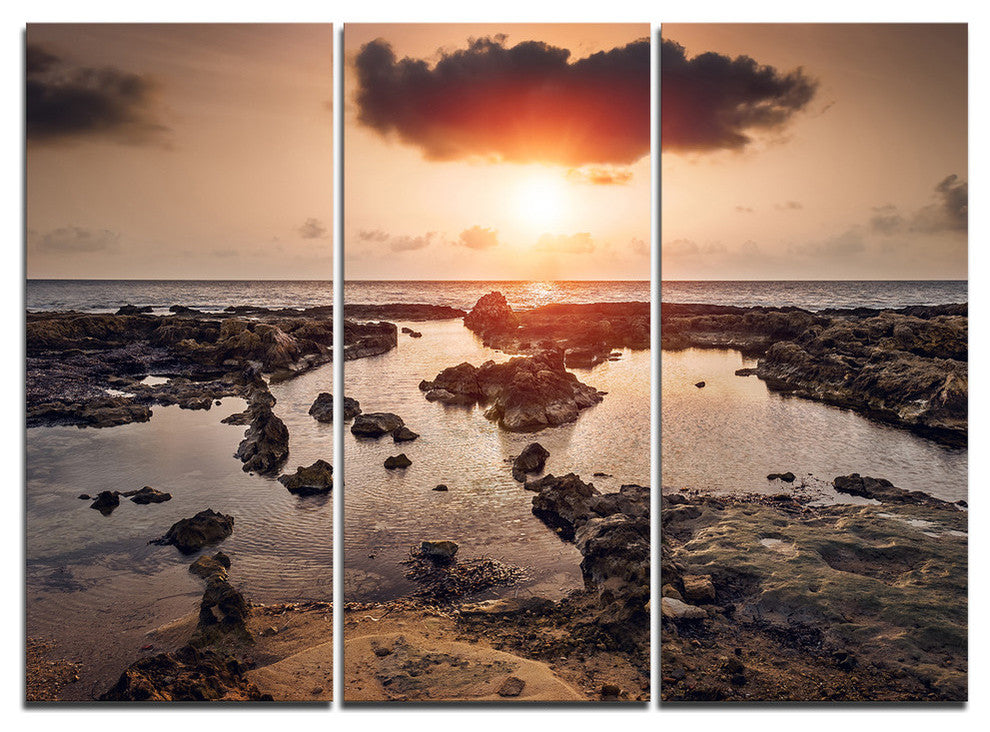 "Rocky Coastline Sunset Africa" Metal Wall Art, 3 Panels, 36"x28"