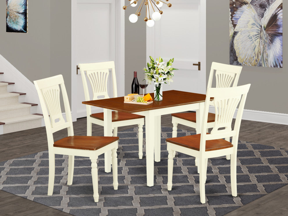5Pc Dinette Set For Small Spaces, Wood Dining Table, 4 Chair, Buttermilk, Cherry