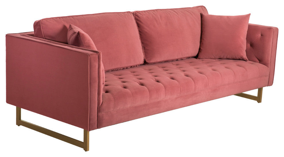 Lenox Velvet Sofa With Brass Legs, Pink