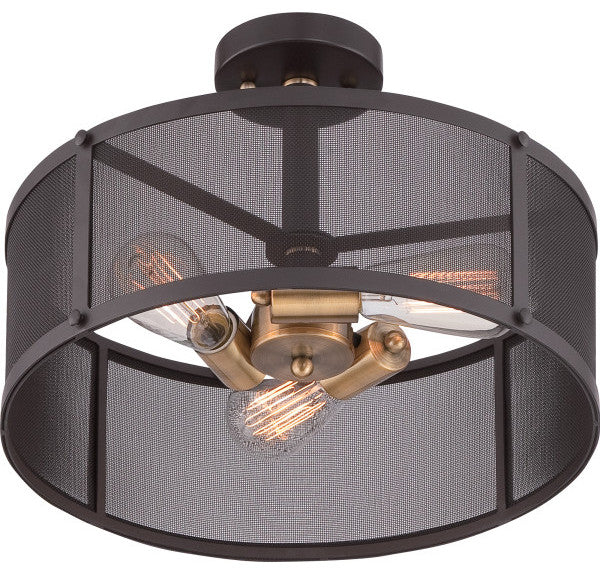 Quoizel UST1716WT Three Light Semi-Flush Mount Union Station Western Bronze
