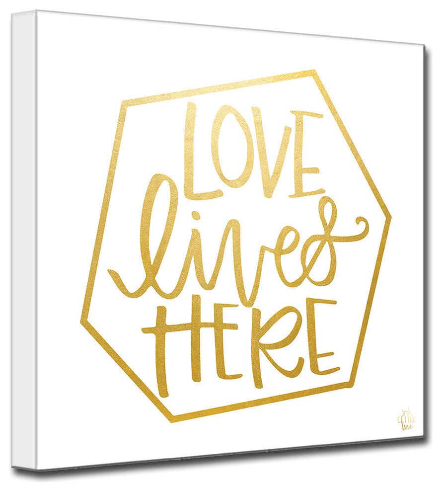 Ready2HangArt ''Love Lives Here'' by Ink Letter Love Canvas Art, 16"x16"