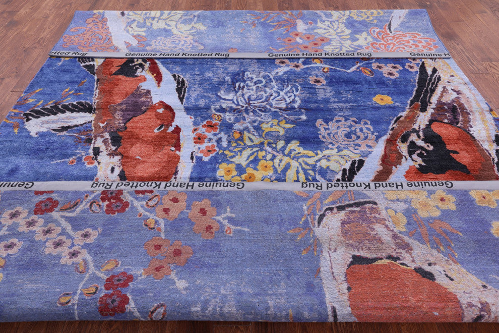 Fish Design Hand Knotted Silk Rug 8' 10" X 12' 0" Q11600