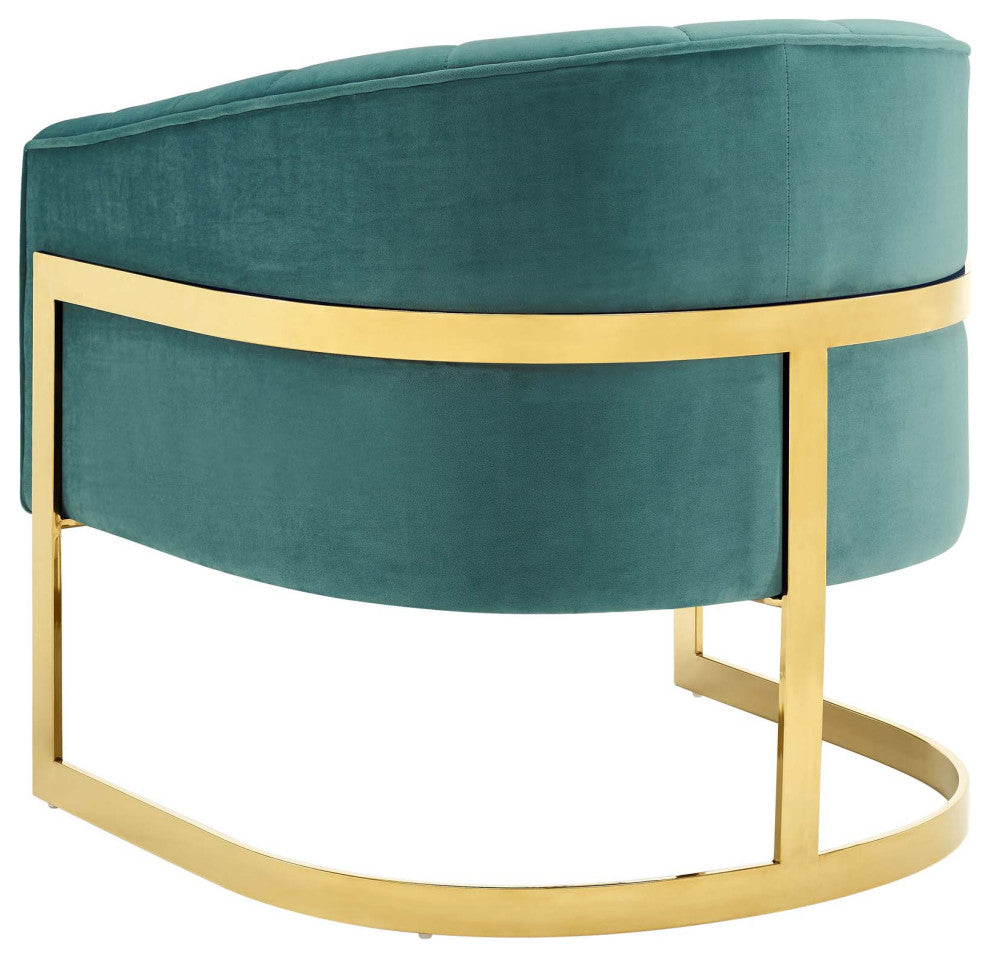Armchair Accent Chair, Set of 2, Velvet, Metal, Teal Blue, Modern, Lounge