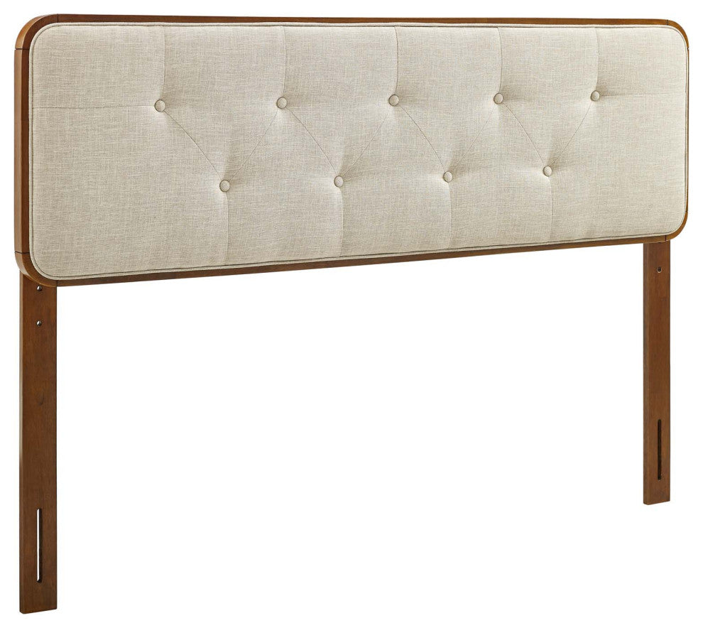 Collins Tufted King Fabric and Wood Headboard Walnut Beige