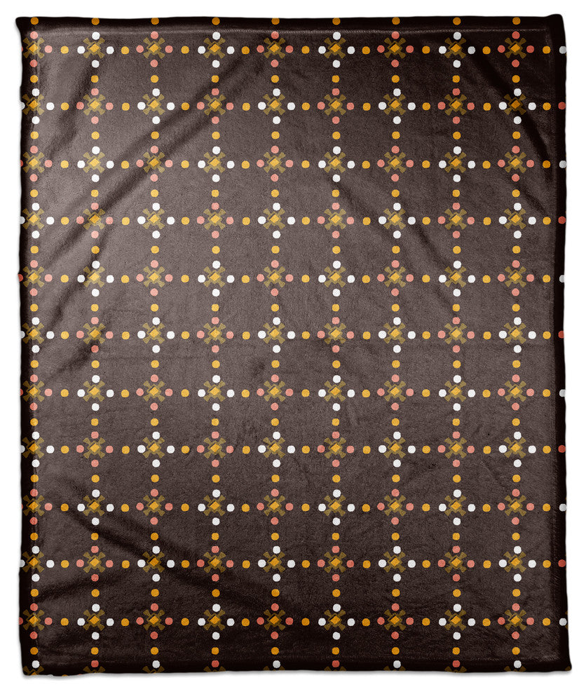Whimsical Folk Pattern in Brown Fleece Blanket