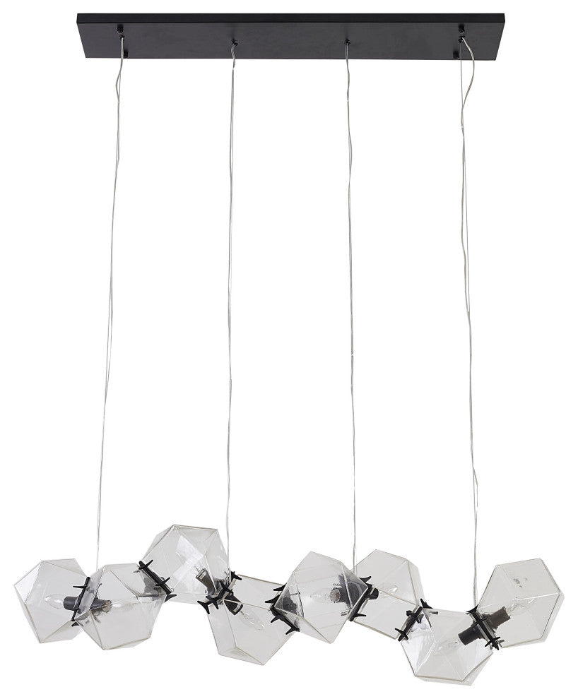 8-Light Black Stainless Steel Chandelier With A Clear Glass Cubed