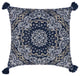 Navy Blue Machine Woven with Tassels Belvoir Throw Pillow, 20" x 20"