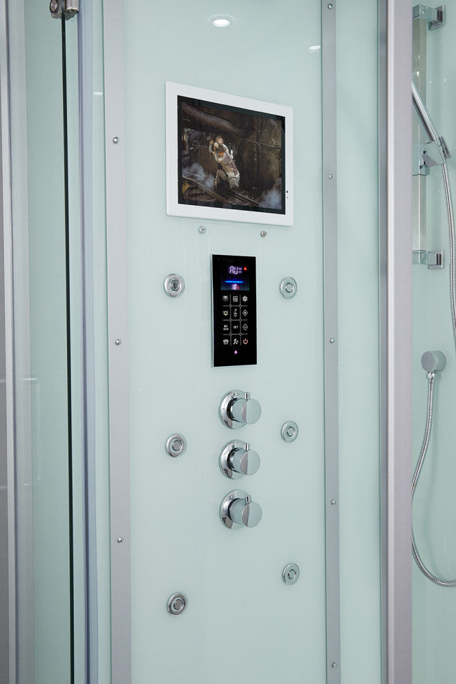Platinum Arezzo Walk-in Steam Shower Sauna Spa w/ jets Smart TV Bluetooth, White, Left Position