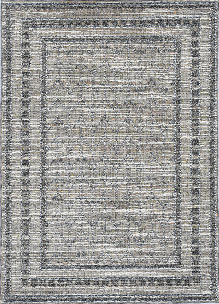 7'x9' Gray Machine Woven UV Treated Bordered Chevron Indoor/Outdoor Area Rug