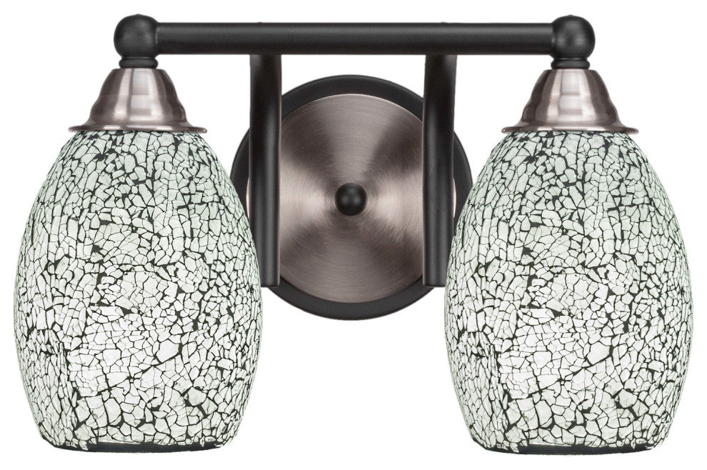 Paramount 2-Light Bath Bar, Matte Black & Brushed Nickel, 5" Black Fusion Glass