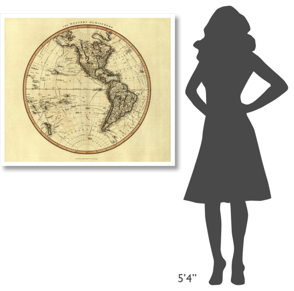 "Western Hemisphere, 1799" Digital Paper Print by John Cary, 42"x37"