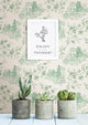 Asian Village Toile Wallpaper, Green, Bolt