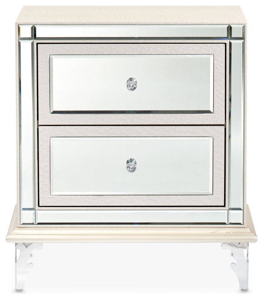 AICO Michael Amini Hollywood Loft Upholstered Nightstand, Frost