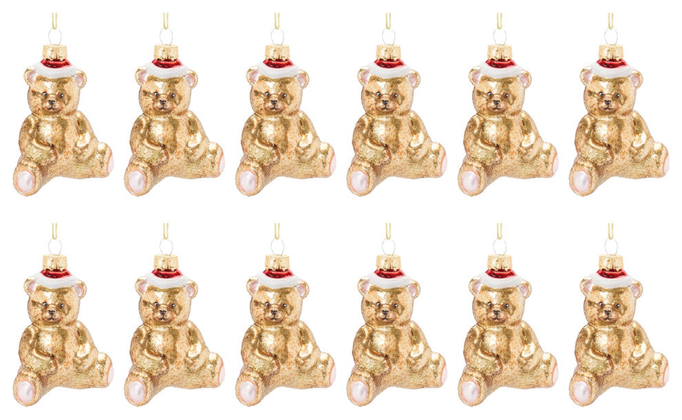 Glass Teddy Bear Ornament, Set of 12