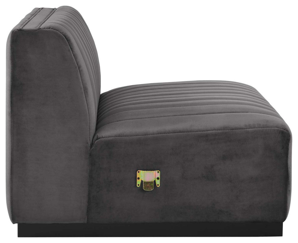 Conjure Channel Tufted Performance Velvet 5-Piece Sectional, Black Gray