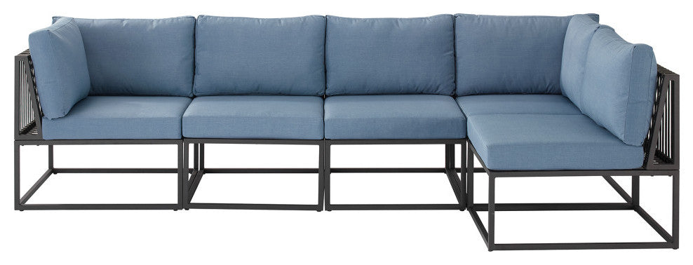 5-Piece Outdoor Cord Modular Sectional - Blue