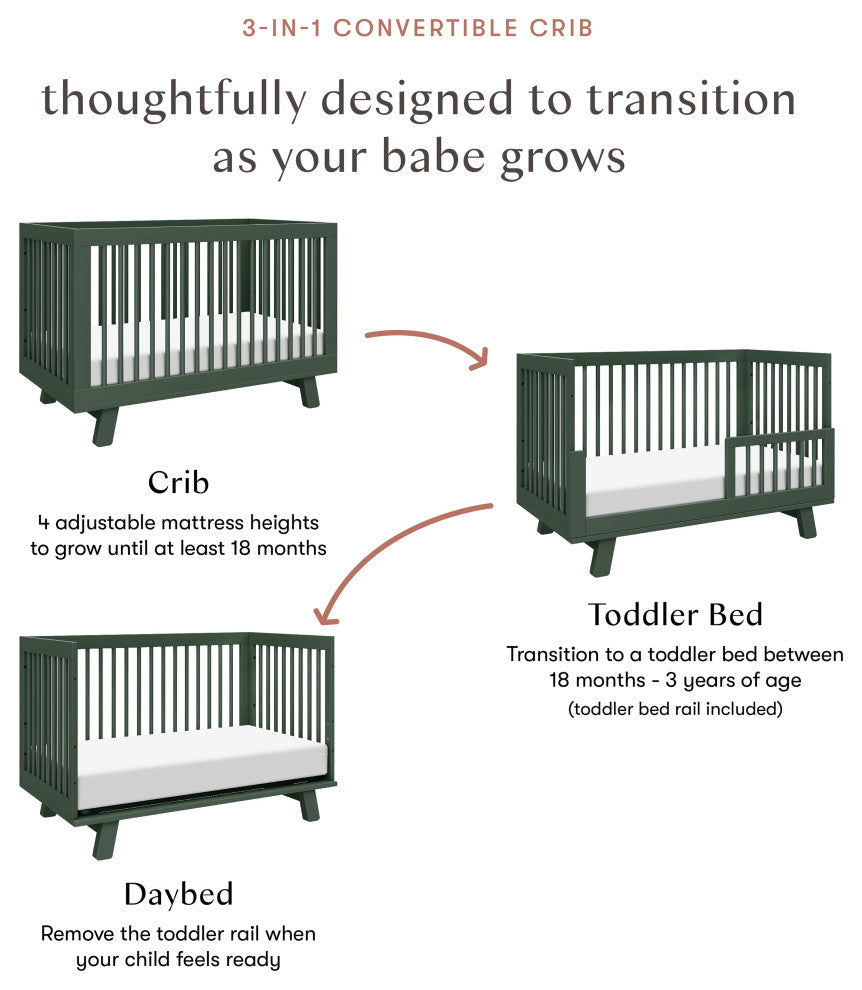 Hudson 3-in-1 Convertible Crib With Toddler Bed Conversion Kit, Forest Green