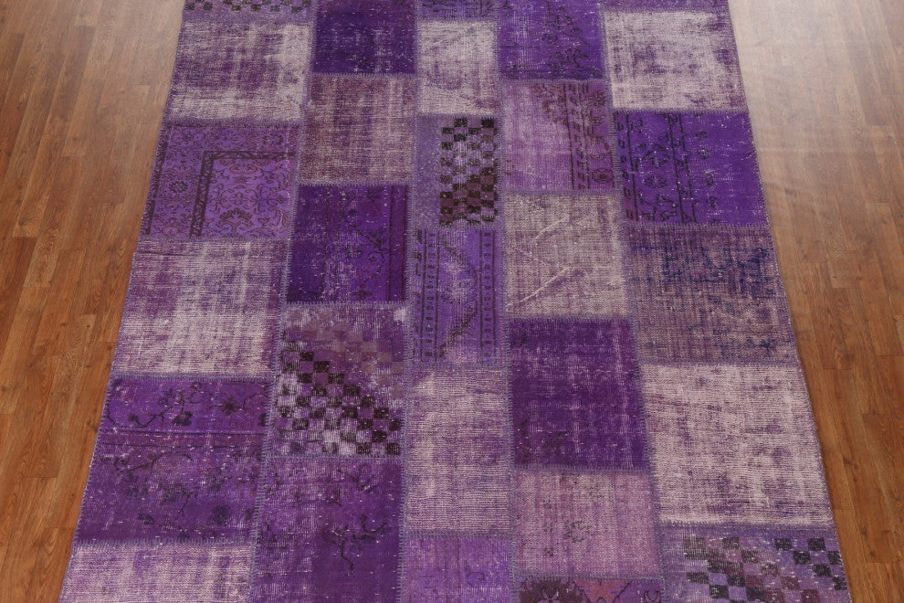 Overdyed Patchwork Oriental Wool Area Rug Hand-tufted Carpet 7x10