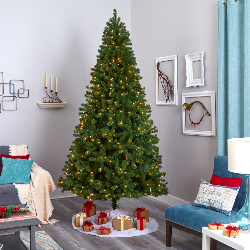 9' Virginia Fir Faux Xmas Tree With 600 Clear Lights and 1453 Bendable Branches