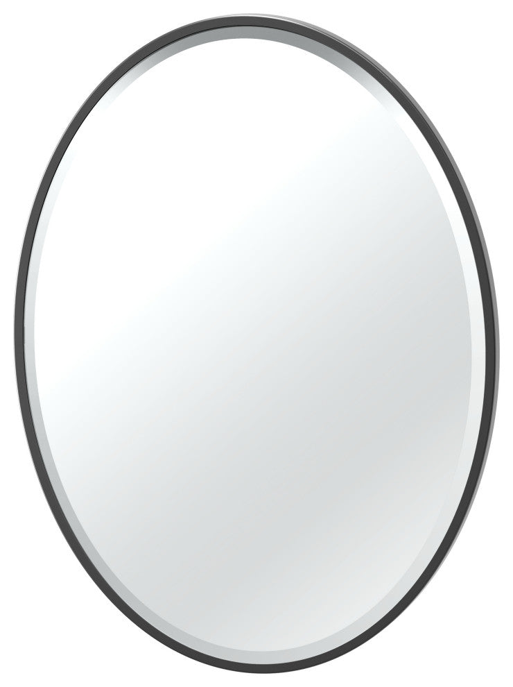 Flush Mount Framed Oval Wall Mirror, Matte Black, 33