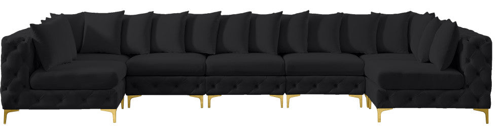 Tremblay Velvet Upholstered 7-Piece Modular U-Shaped Sectional, Black