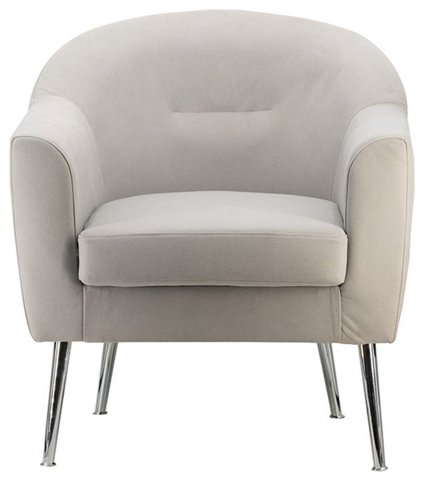 30 Inch Modern Accent Armchair, Fabric Upholstery, Chrome Metal Legs, Ivory