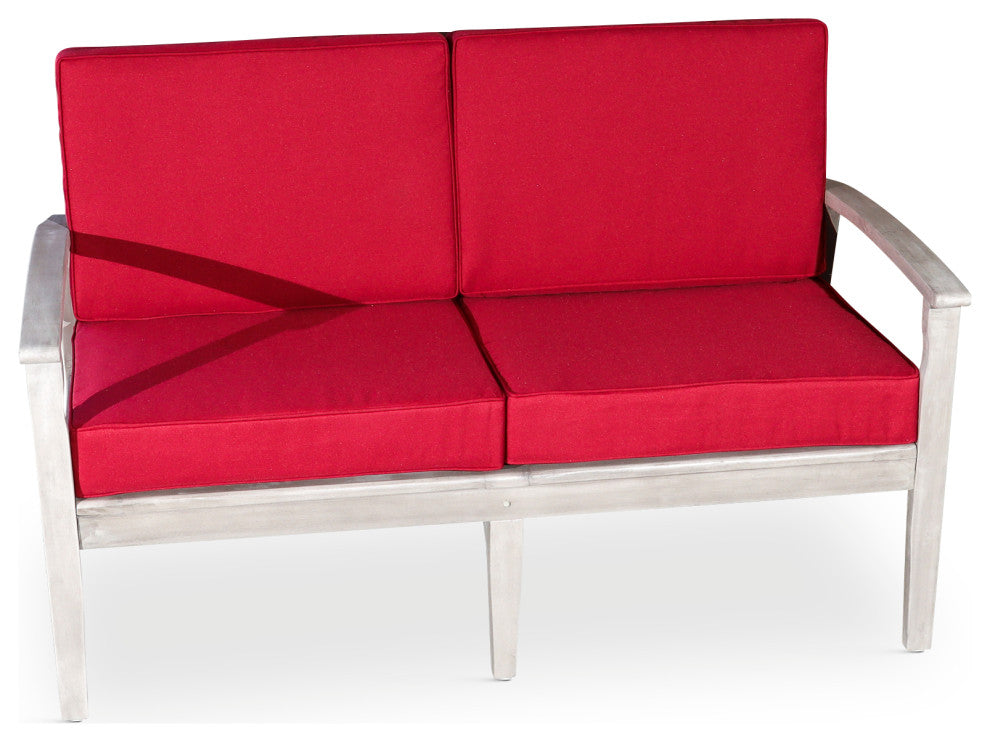 DTY Outdoor Living Longs Peak Eucalyptus Loveseat w/ Cushion, Silver Gray, Burgu