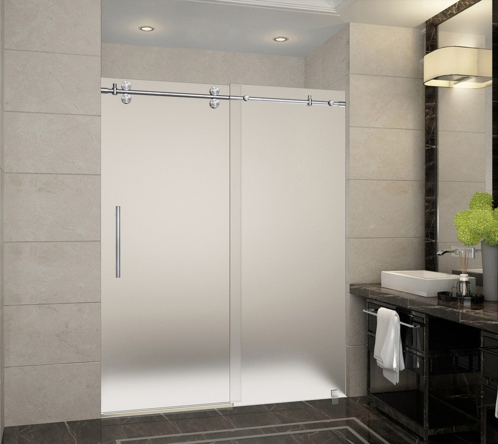 Langham 56"-60"x75" Completely Frameless Sliding Shower Door, Frosted, Stainless