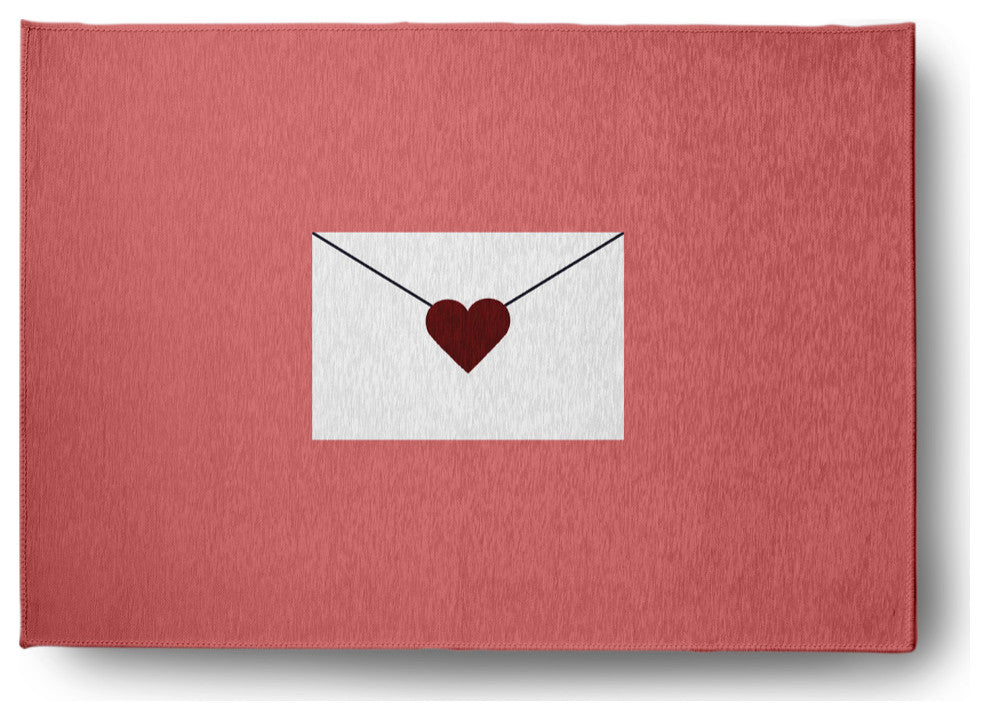 Love Letter Valentines Chenille Rug, Coral/Maroon, 5'x7'