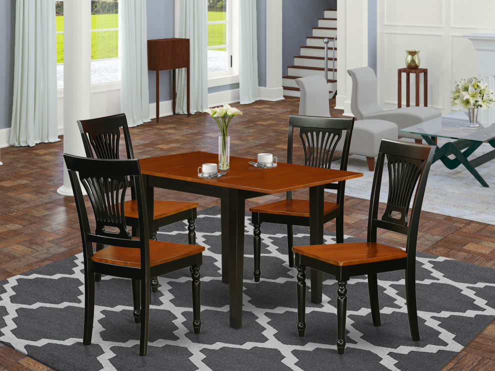 5Pc Dinette Set, Rectangular Table, 4 Chair, Solid Wood Seat, Black-Cherry