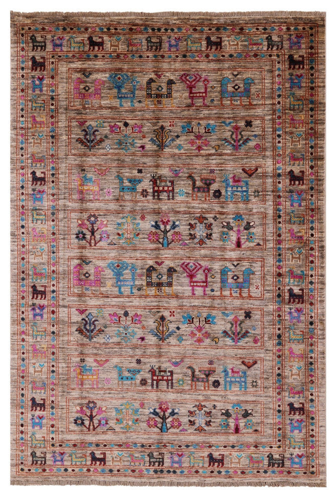 Handmade Persian Gabbeh Tribal Wool Rug 4' 0" X 6' 1" - Q12309