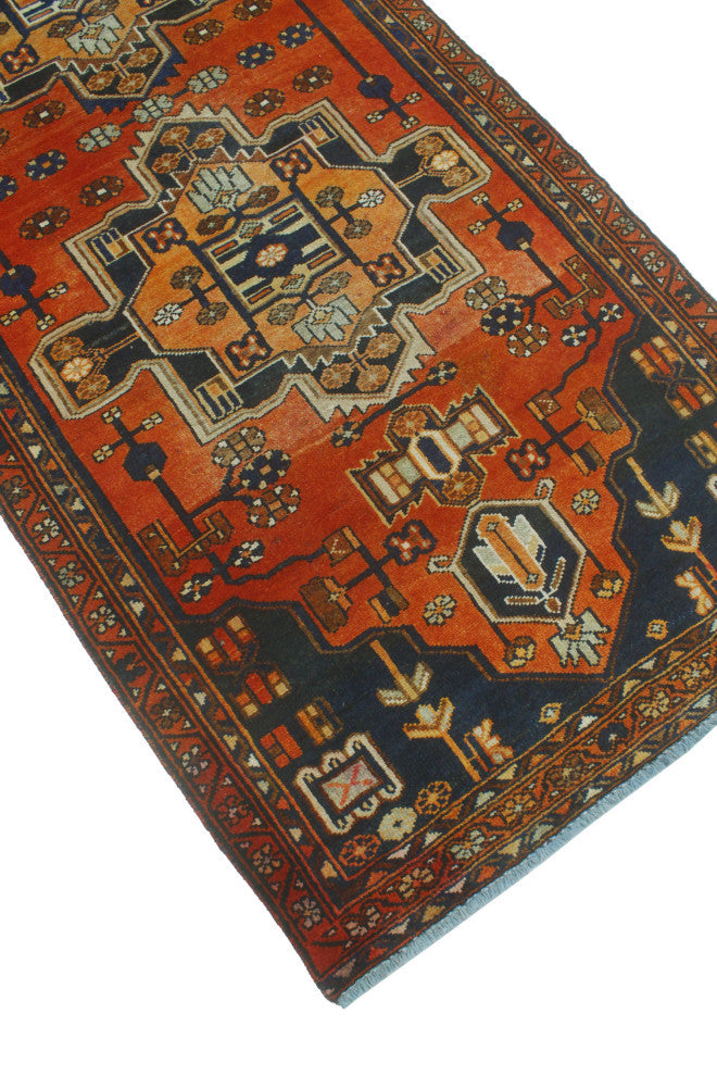 Fine Vintage Distressed Cwentun Rust/Navy Runner, 3'2x9'9