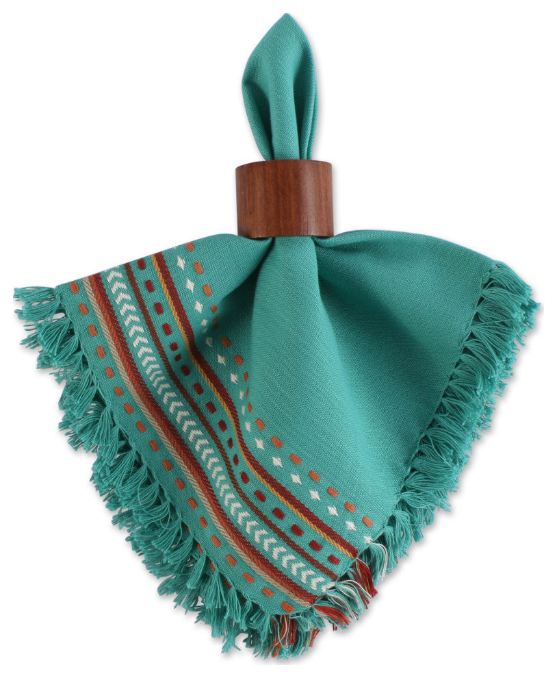 Agate Blue Hacienda Stripe Fringed Napkin Set of 6