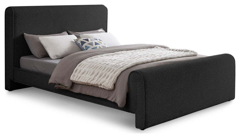 Stylus Black Boucle Fabric Full Bed, Black, Full